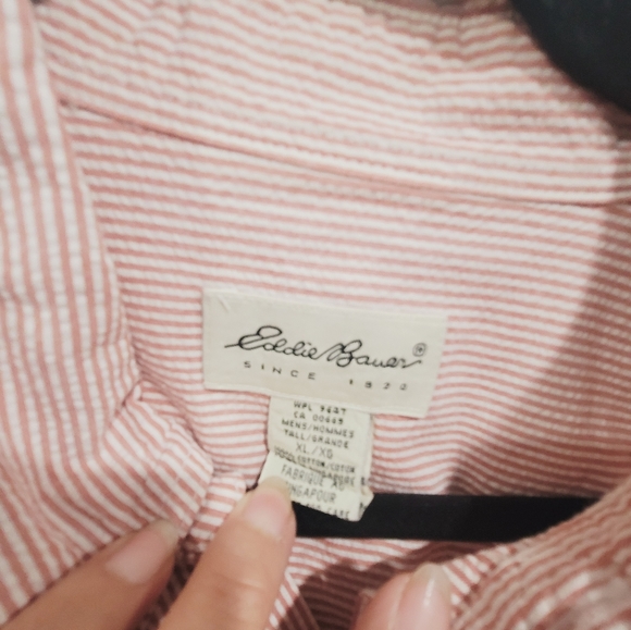 Eddie Bauer Mens Orange White Summer button down short sleeve shirt Sz XL - Picture 3 of 8